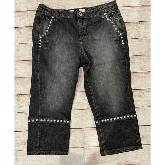 Mixit Denim Jean Cropped Capri Studded Stitch Pockets Gray 90s Y2K Size 10 - Picture 1 of 6